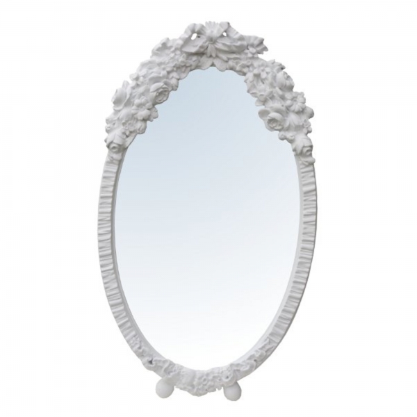 Barbola Floral White Oval Bevelled Decorative Table or Wall Mirror