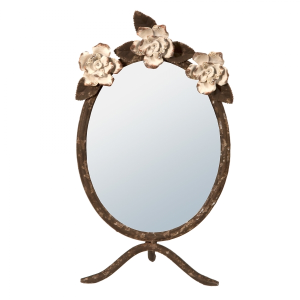 Vintage Primavera Metal Table Mirror with Roses