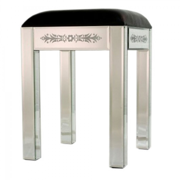 Venetian Mirrored Stool, with Black Padded Seat