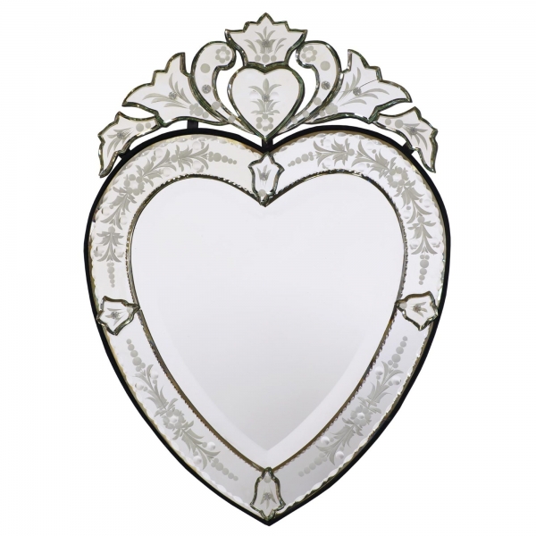 Vintage Venetian Heart Etched Wall Mirror