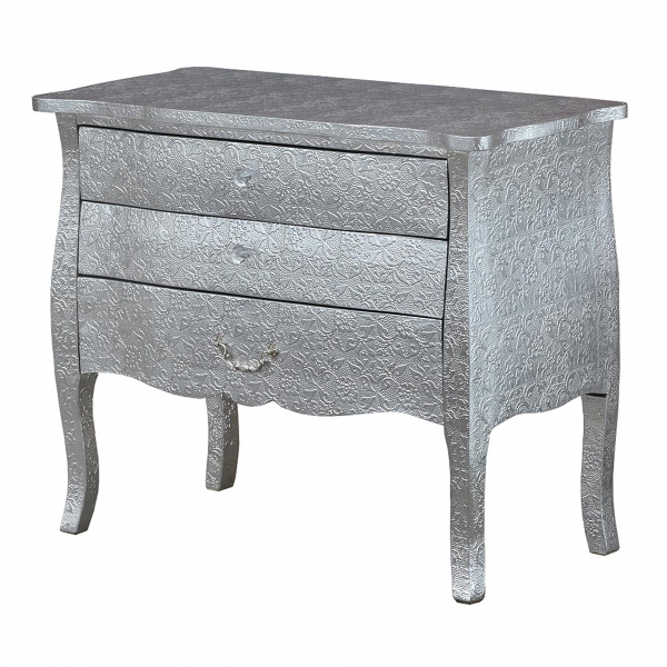 Chaandhi Kar Metal Embossed Chest of Drawers - Silver