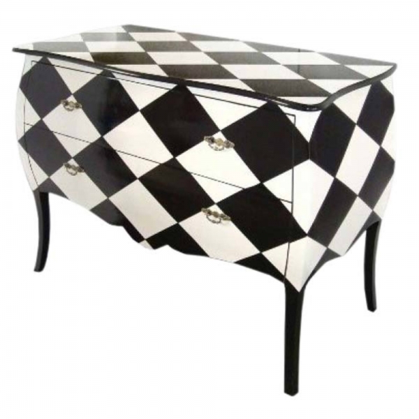 Lounge Lizard diamond chequered clack and white two-drawer chest of drawers