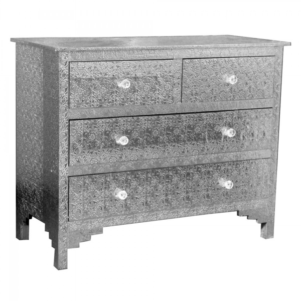 Chaandhi Kar Metal Embossed Chest of Drawers - Silver