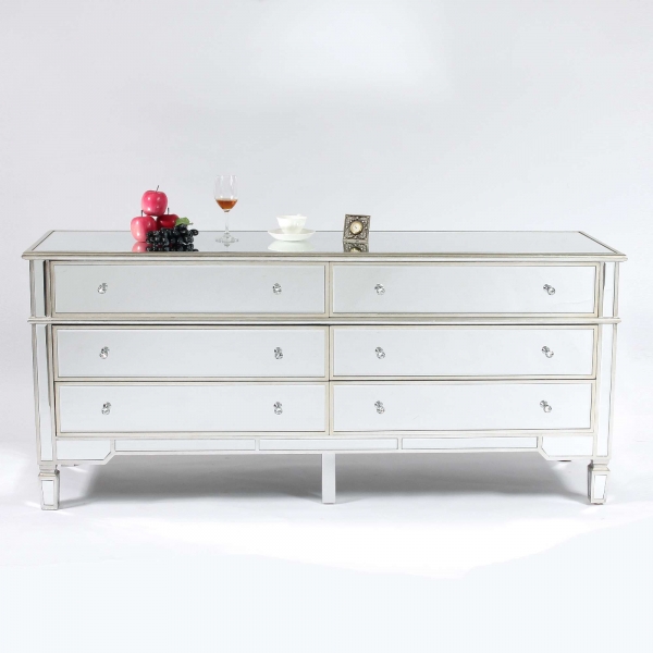 Genevieve Silver Six Drawer Mirrored Chest of Drawers