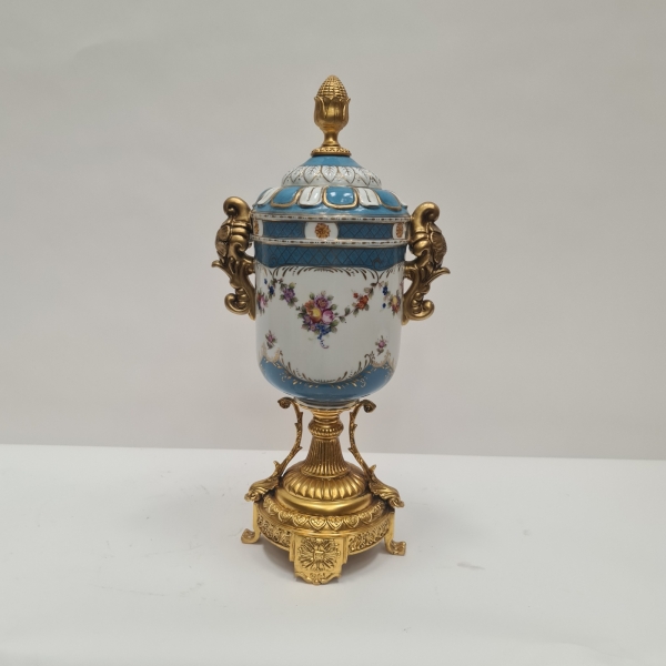 Blue French Style Floor Urns with Gilt Mounts