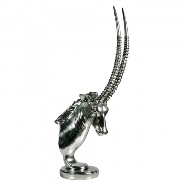 Silver Ibex Bust with Long Graceful Antlers Trophy Heads