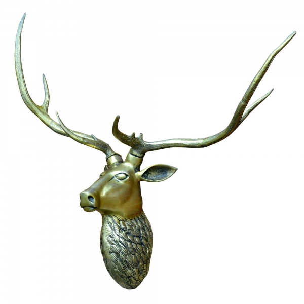 Antique Brass Large Stag Wall Head with Large Antlers Trophy Head