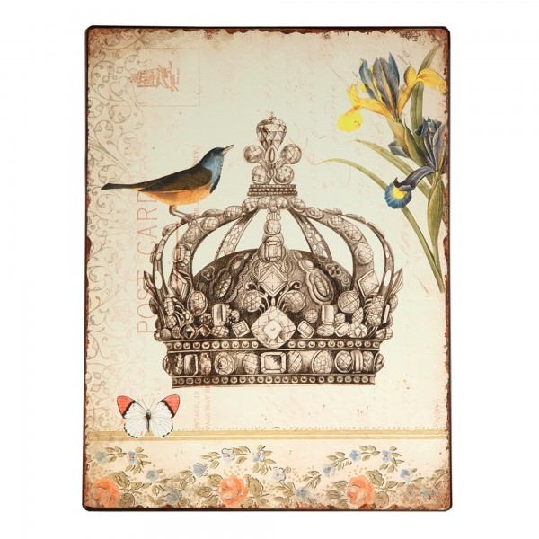 Vintage Primavera Metal Wall Art Crown with Bird