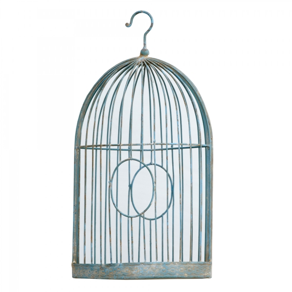 Vintage Primavera Bird Cage Mirror - Antique Blue