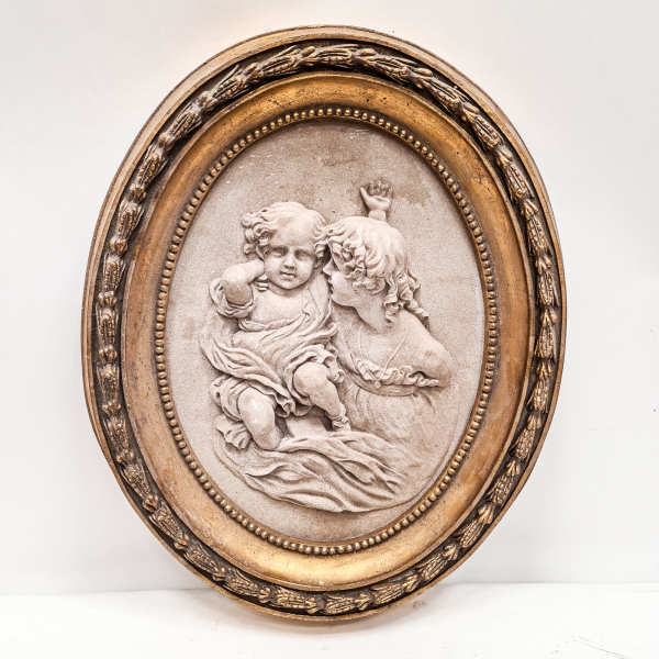 Putti Marble Relief  in Gold Gilt Frame 