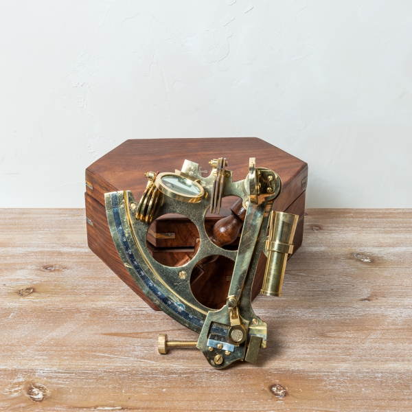 Brass Small Sextant in Wooden Box 
