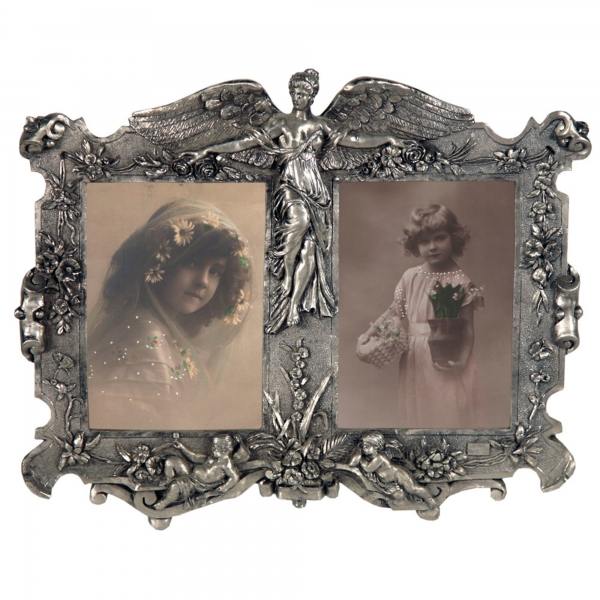 Art Nouveau Double Photo Frame Silver Gilt Leaf 