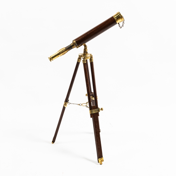 Brass Telescope with Wood Trim and Tripod 