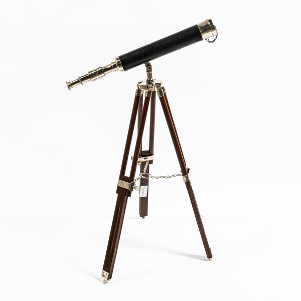 Nickel Telescope with Leather Trim with Tripod 