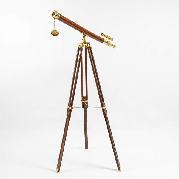 Brass Large Telescope with Wood Trim and Tripod  Large 